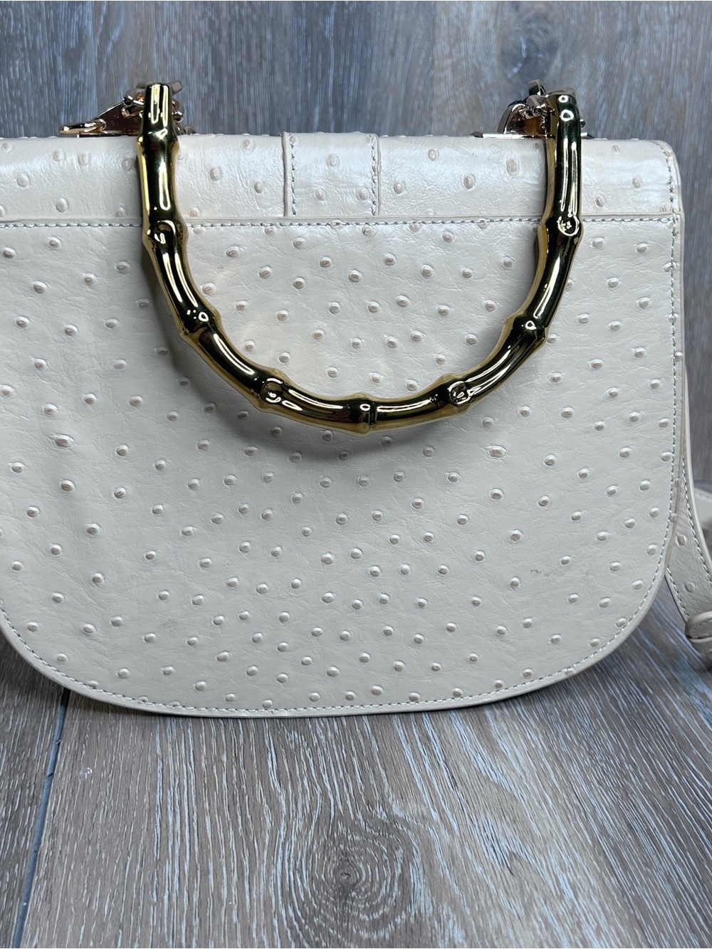 Sharif Legacy Cream Ostrich Lambskin Leather Bamboo Handle Satchel w/Dustbag NWT - Picture 5 of 16